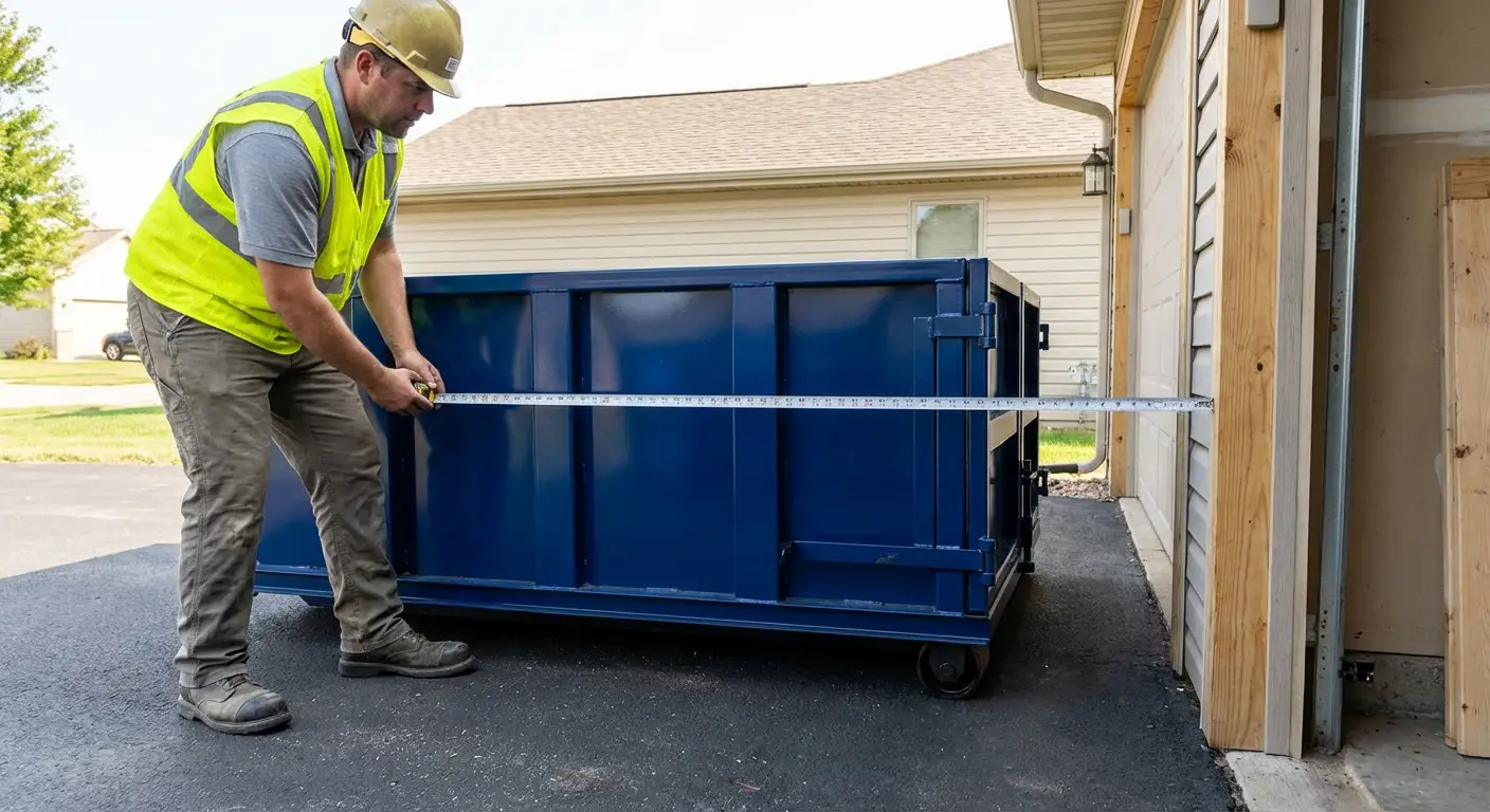Site assessment for dumpster placement showing clearance requirements in Fort Worth, TX