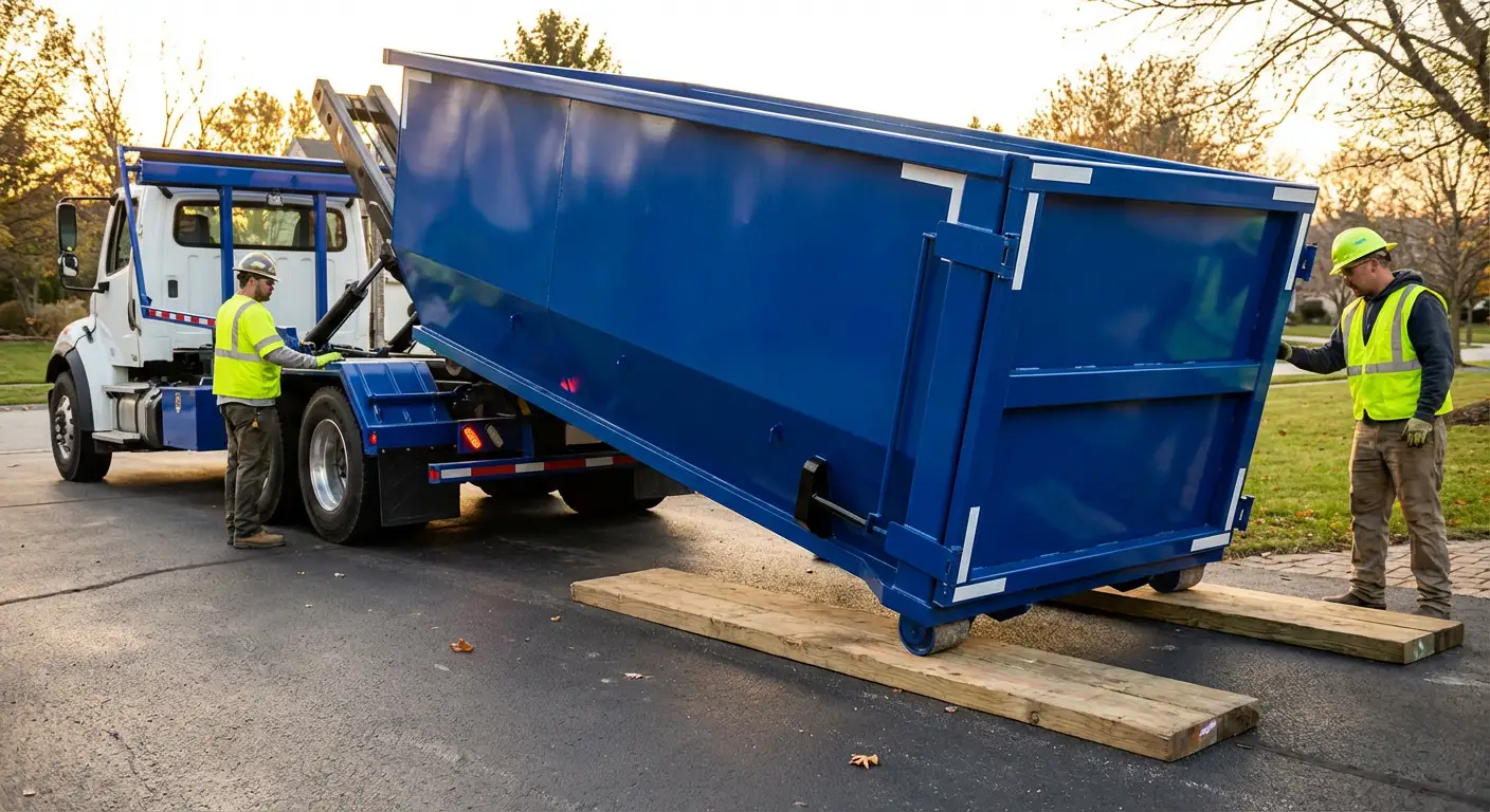 Dumpster delivery on driveway in Fort Worth, TX
